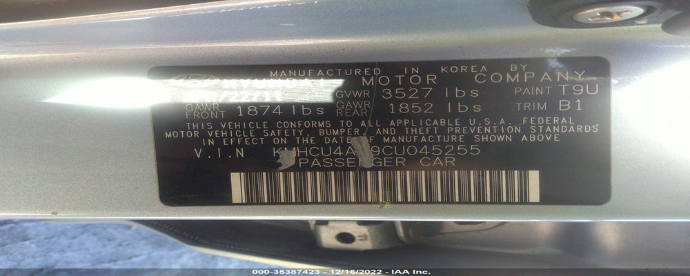 KMHCU4AE9CU045255 2012 HYUNDAI ACCENT photo no. 9