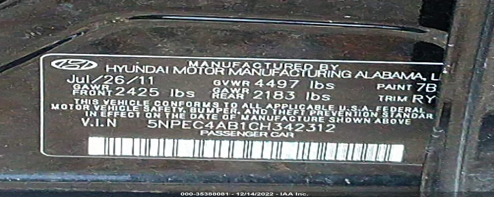 5NPEC4AB1CH342312 2012 HYUNDAI SONATA photo no. 9