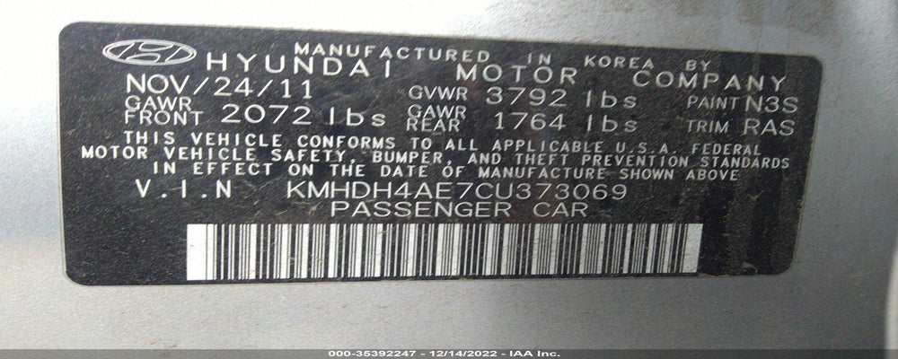 KMHDH4AE7CU373069 2012 HYUNDAI ELANTRA photo no. 9