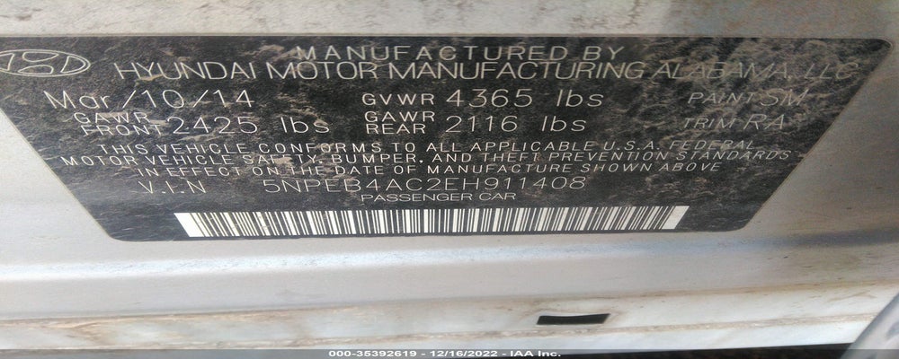 5NPEB4AC2EH911408 2014 HYUNDAI SONATA photo no. 9