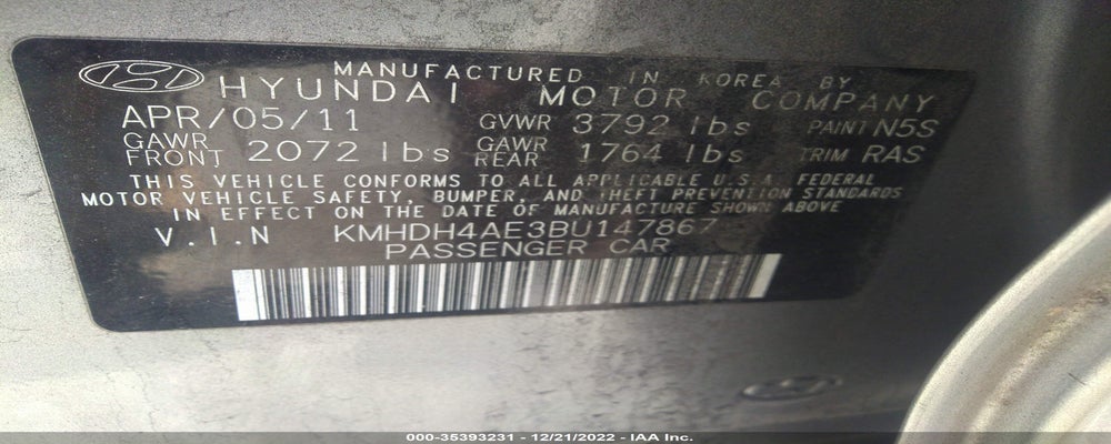 KMHDH4AE3BU147867 2011 HYUNDAI ELANTRA photo no. 9