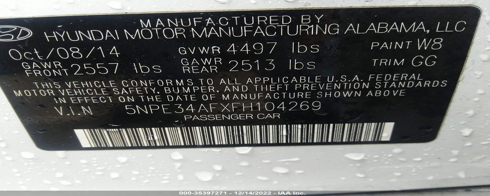 5NPE34AFXFH104269 2015 HYUNDAI SONATA photo no. 9