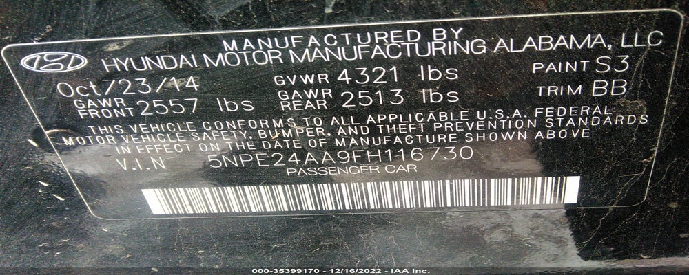 5NPE24AA9FH116730 2015 HYUNDAI SONATA photo no. 9