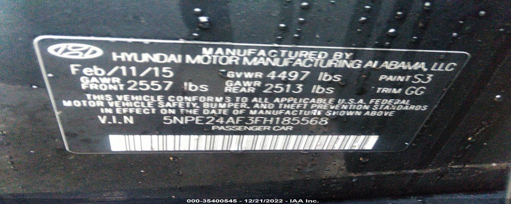 5NPE24AF3FH185568 2015 HYUNDAI SONATA photo no. 9