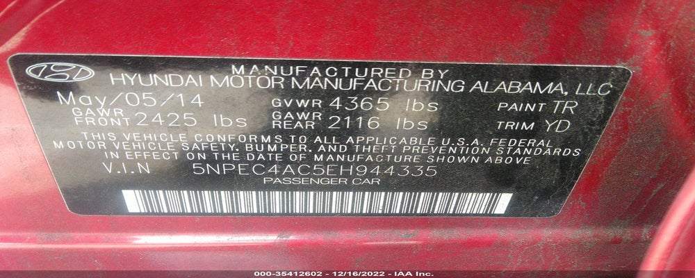 5NPEC4AC5EH944335 2014 HYUNDAI SONATA photo no. 9