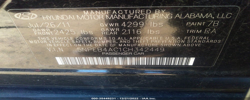 5NPEB4AC1CH342449 2012 HYUNDAI SONATA photo no. 9