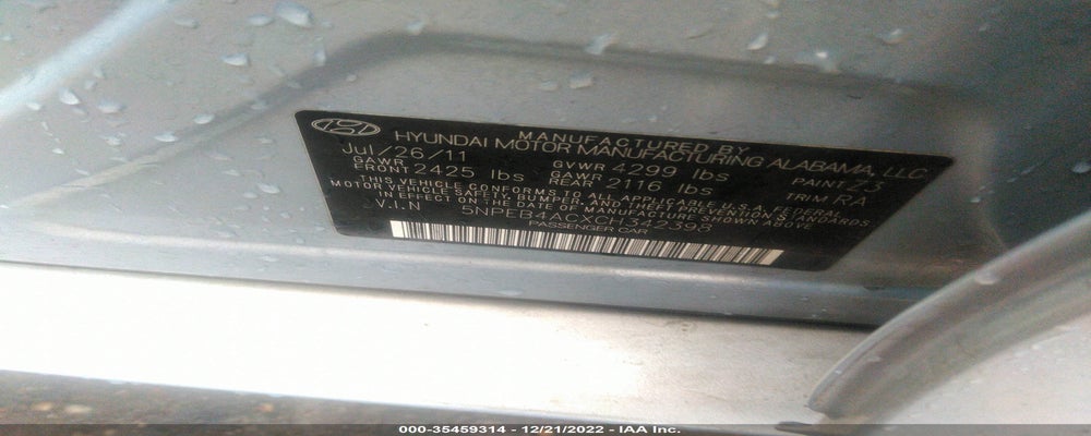 5NPEB4ACXCH342398 2012 HYUNDAI SONATA photo no. 9