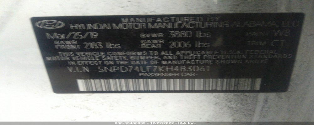 5NPD74LF7KH483061 2019 HYUNDAI ELANTRA photo no. 9