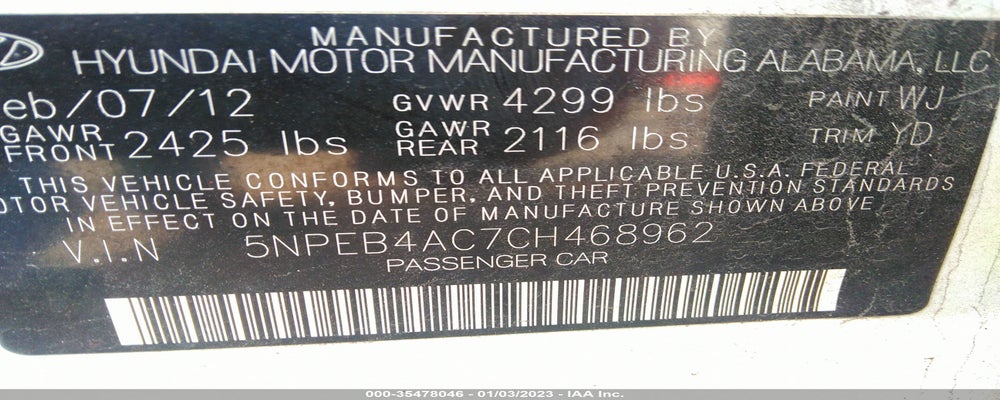 5NPEB4AC7CH468962 2012 HYUNDAI SONATA photo no. 9