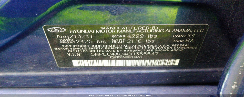 5NPEC4AC4CH355547 2012 HYUNDAI SONATA photo no. 9