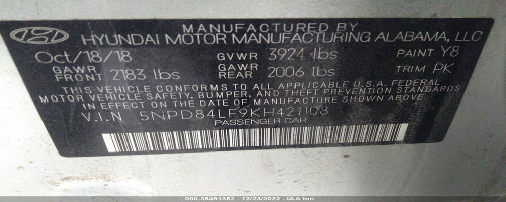 5NPD84LF9KH421108 2019 HYUNDAI ELANTRA photo no. 9