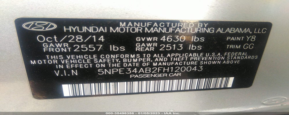 5NPE34AB2FH120043 2015 HYUNDAI SONATA photo no. 9