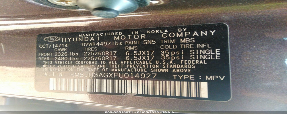 KM8JU3AGXFU014927 2015 HYUNDAI TUCSON photo no. 9