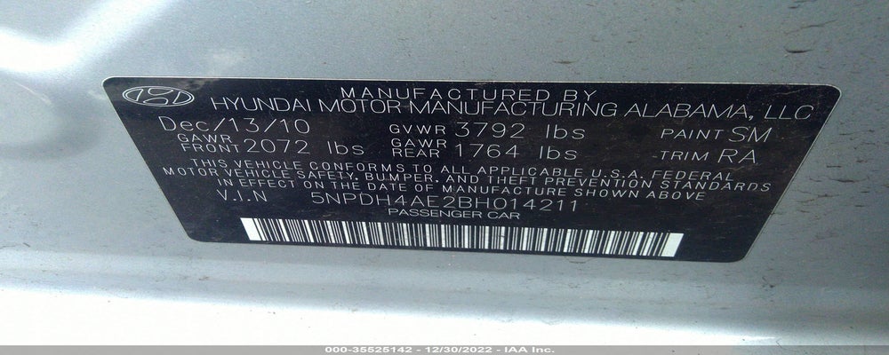 5NPDH4AE2BH014211 2011 HYUNDAI ELANTRA photo no. 9
