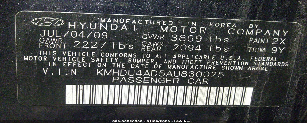 KMHDU4AD5AU830025 2010 HYUNDAI ELANTRA photo no. 9
