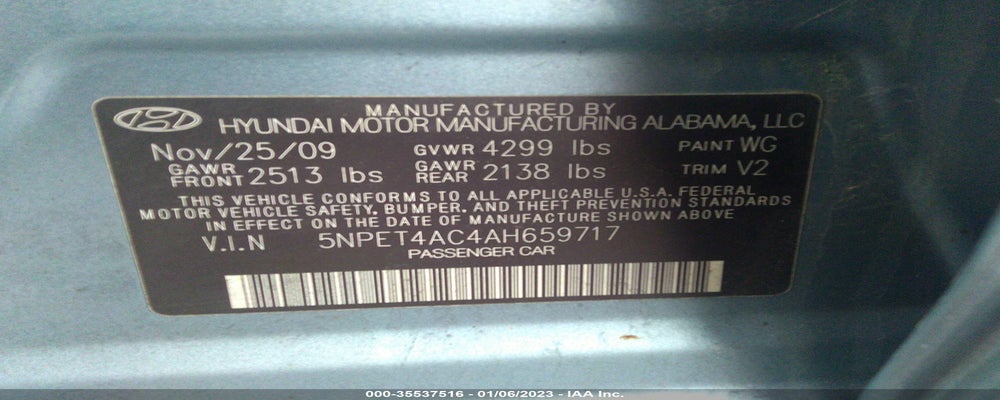 5NPET4AC4AH659717 2010 HYUNDAI SONATA photo no. 9