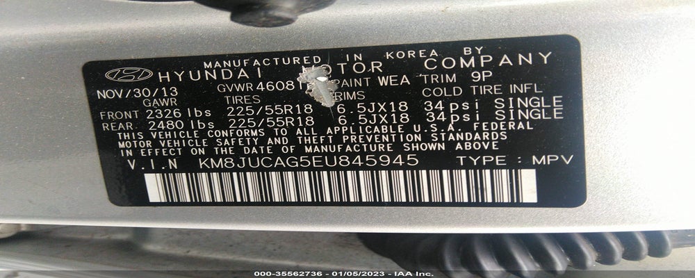 KM8JUCAG5EU845945 2014 HYUNDAI TUCSON photo no. 9