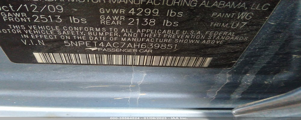 5NPET4AC7AH639851 2010 HYUNDAI SONATA photo no. 9
