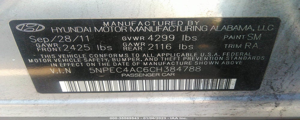 5NPEC4AC6CH384788 2012 HYUNDAI SONATA photo no. 9