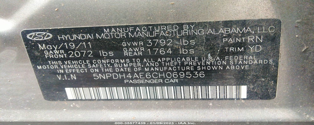 5NPDH4AE6CH069536 2012 HYUNDAI ELANTRA photo no. 9