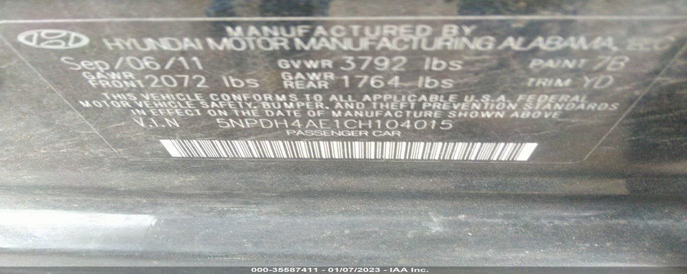 5NPDH4AE1CH104015 2012 HYUNDAI ELANTRA photo no. 9