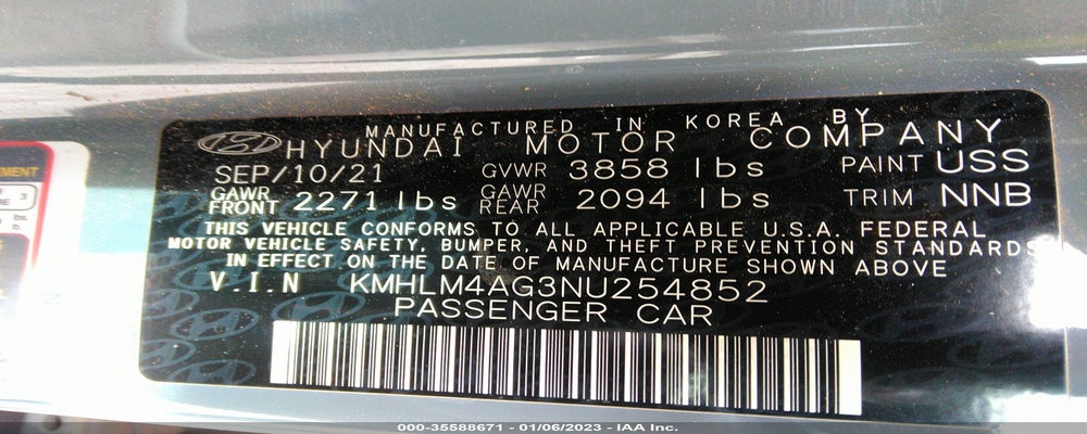 KMHLM4AG3NU254852 2022 HYUNDAI ELANTRA photo no. 9