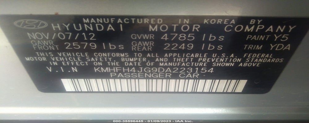 KMHFH4JG9DA223154 2013 HYUNDAI AZERA photo no. 9