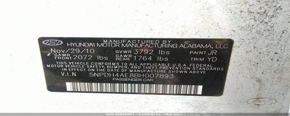 5NPDH4AE8BH007893 2011 HYUNDAI ELANTRA photo no. 9