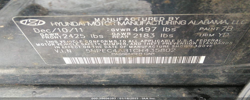 5NPEC4AB1CH435802 2012 HYUNDAI SONATA photo no. 9