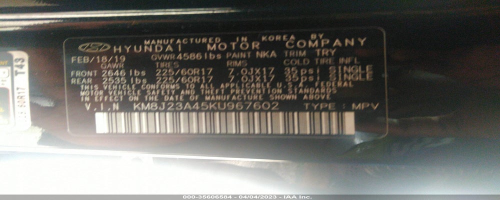 KM8J23A45KU967602 2019 HYUNDAI TUCSON photo no. 9
