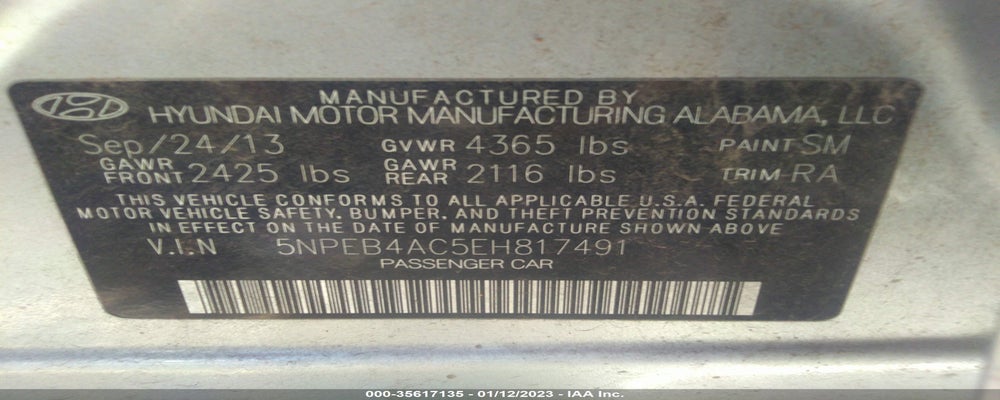 5NPEB4AC5EH817491 2014 HYUNDAI SONATA photo no. 9