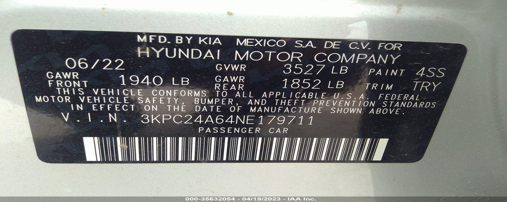 3KPC24A64NE179711 2022 HYUNDAI ACCENT photo no. 9