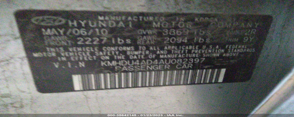 KMHDU4AD4AU082397 2010 HYUNDAI ELANTRA photo no. 9