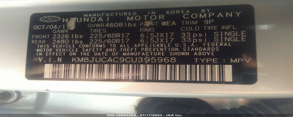 KM8JUCAC9CU395968 2012 HYUNDAI TUCSON photo no. 9
