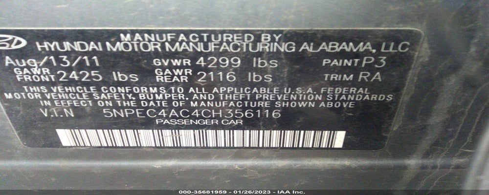 5NPEC4AC4CH356116 2012 HYUNDAI SONATA photo no. 9