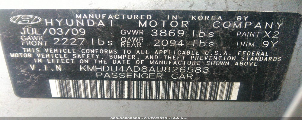 KMHDU4AD8AU826583 2010 HYUNDAI ELANTRA photo no. 9