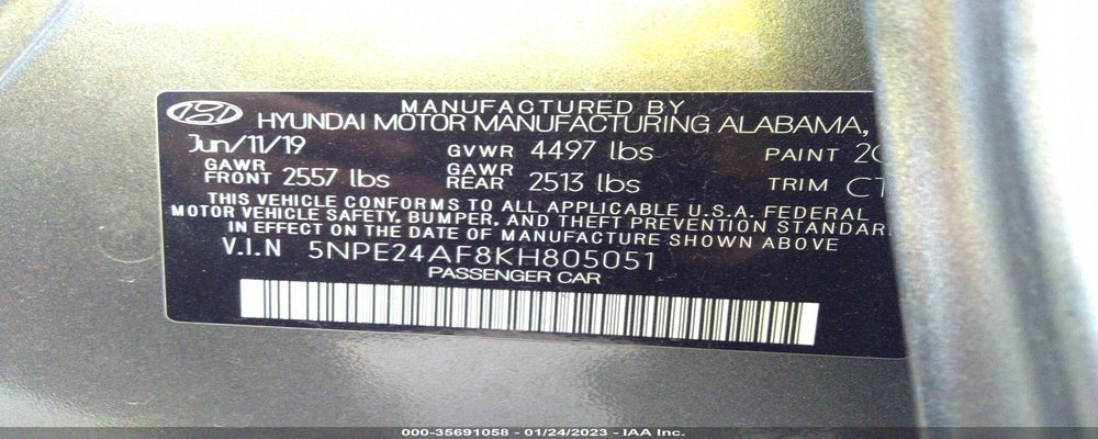 5NPE24AF8KH805051 2019 HYUNDAI SONATA photo no. 9