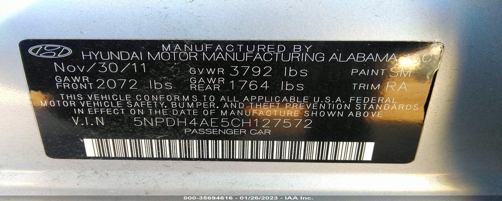 5NPDH4AE5CH127572 2012 HYUNDAI ELANTRA photo no. 9