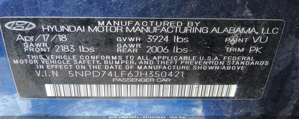 5NPD74LF6JH350421 2018 HYUNDAI ELANTRA photo no. 9