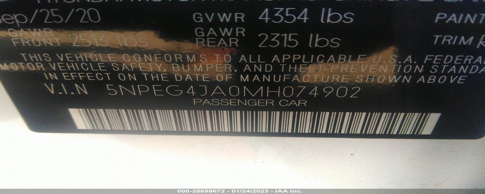 5NPEG4JA0MH074902 2021 HYUNDAI SONATA photo no. 9