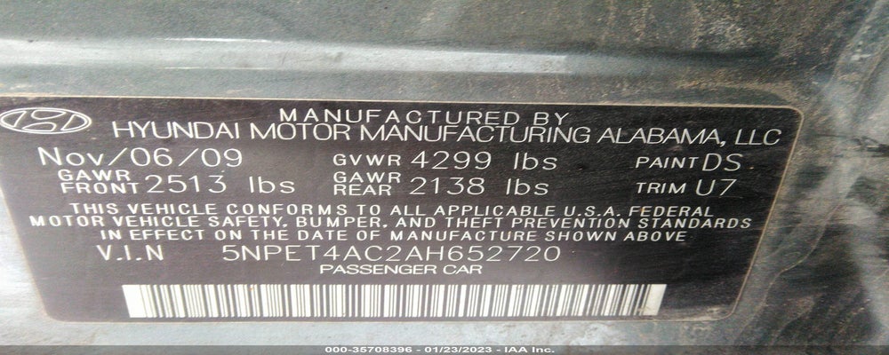 5NPET4AC2AH652720 2010 HYUNDAI SONATA photo no. 9