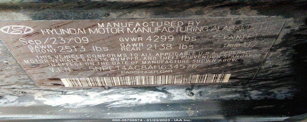 5NPET4AC8AH634576 2010 HYUNDAI SONATA photo no. 9