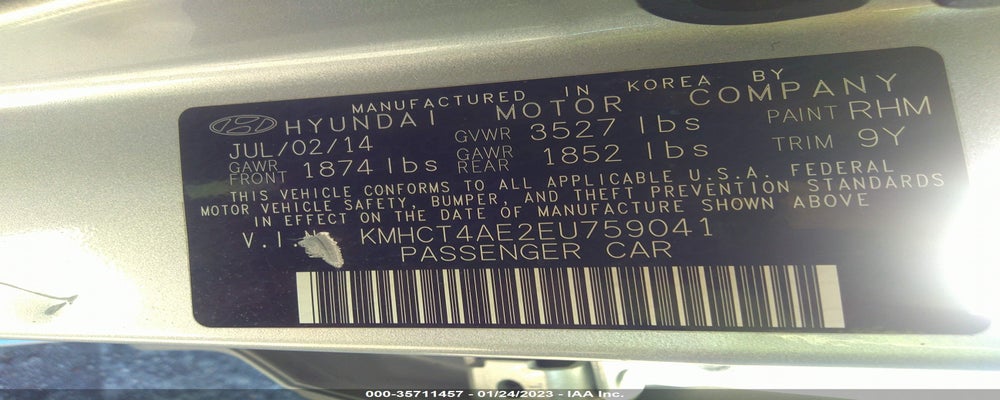 KMHCT4AE2EU759041 2014 HYUNDAI ACCENT photo no. 9