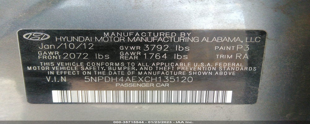 5NPDH4AEXCH135120 2012 HYUNDAI ELANTRA photo no. 9
