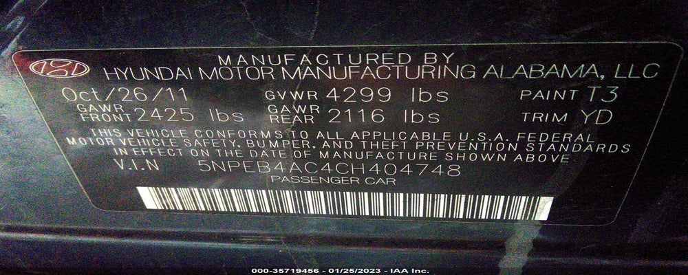 5NPEB4AC4CH404748 2012 HYUNDAI SONATA photo no. 9