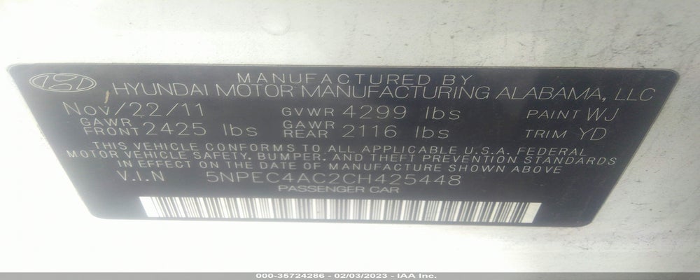 5NPEC4AC2CH425448 2012 HYUNDAI SONATA photo no. 9