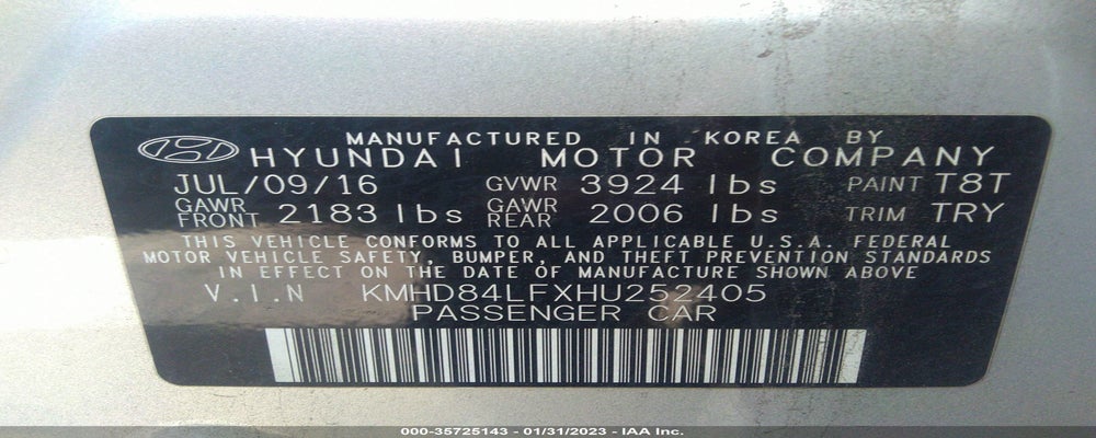 KMHD84LFXHU252405 2017 HYUNDAI ELANTRA photo no. 9