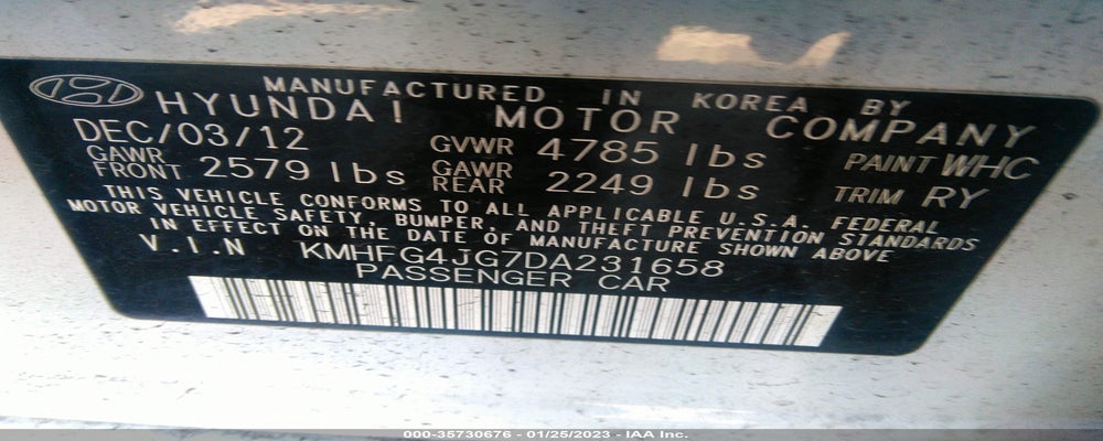 KMHFG4JG7DA231658 2013 HYUNDAI AZERA photo no. 9