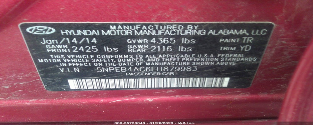 5NPEB4AC6EH879983 2014 HYUNDAI SONATA photo no. 9