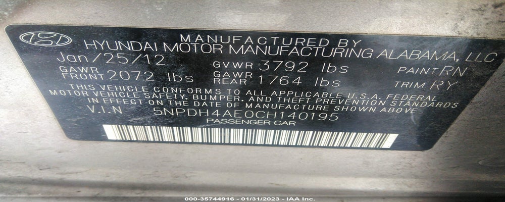 5NPDH4AE0CH140195 2012 HYUNDAI ELANTRA photo no. 9
